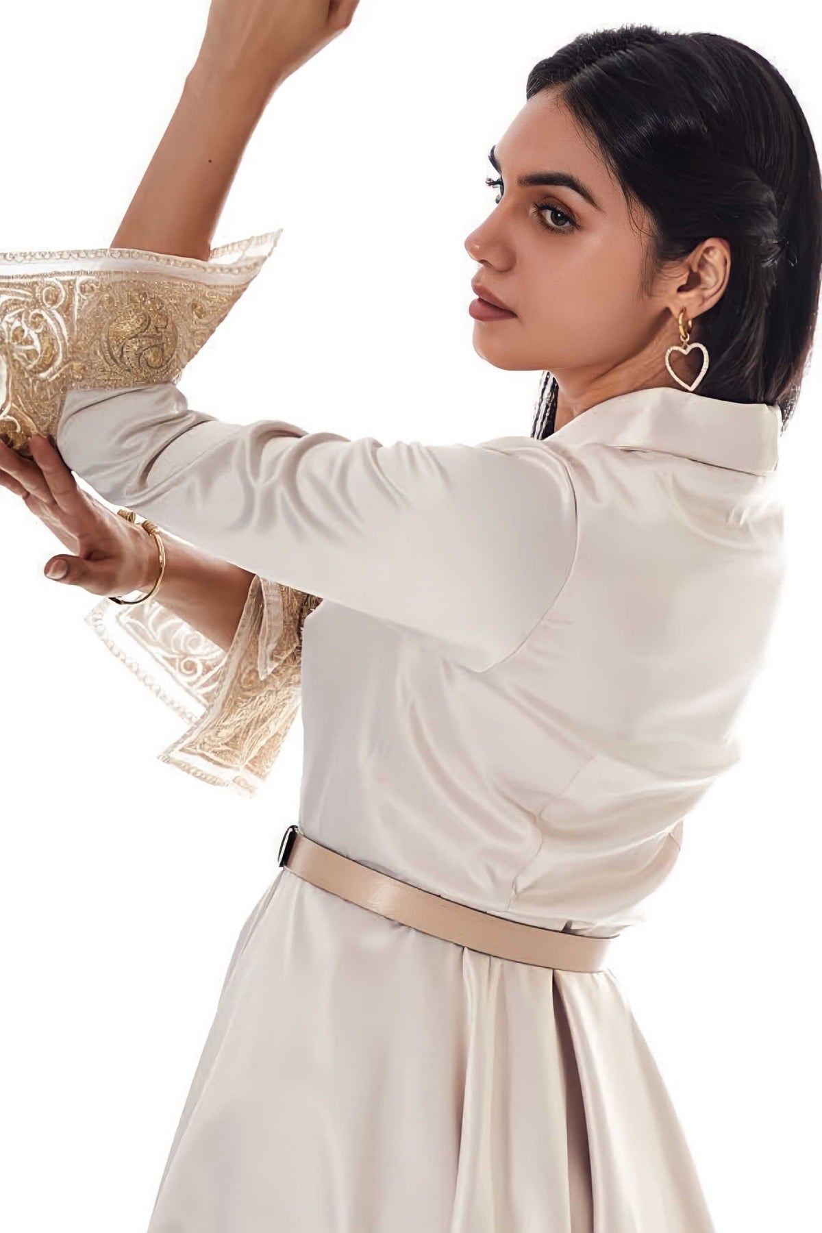 Embroidered Hanker Chief Sleeves Dress