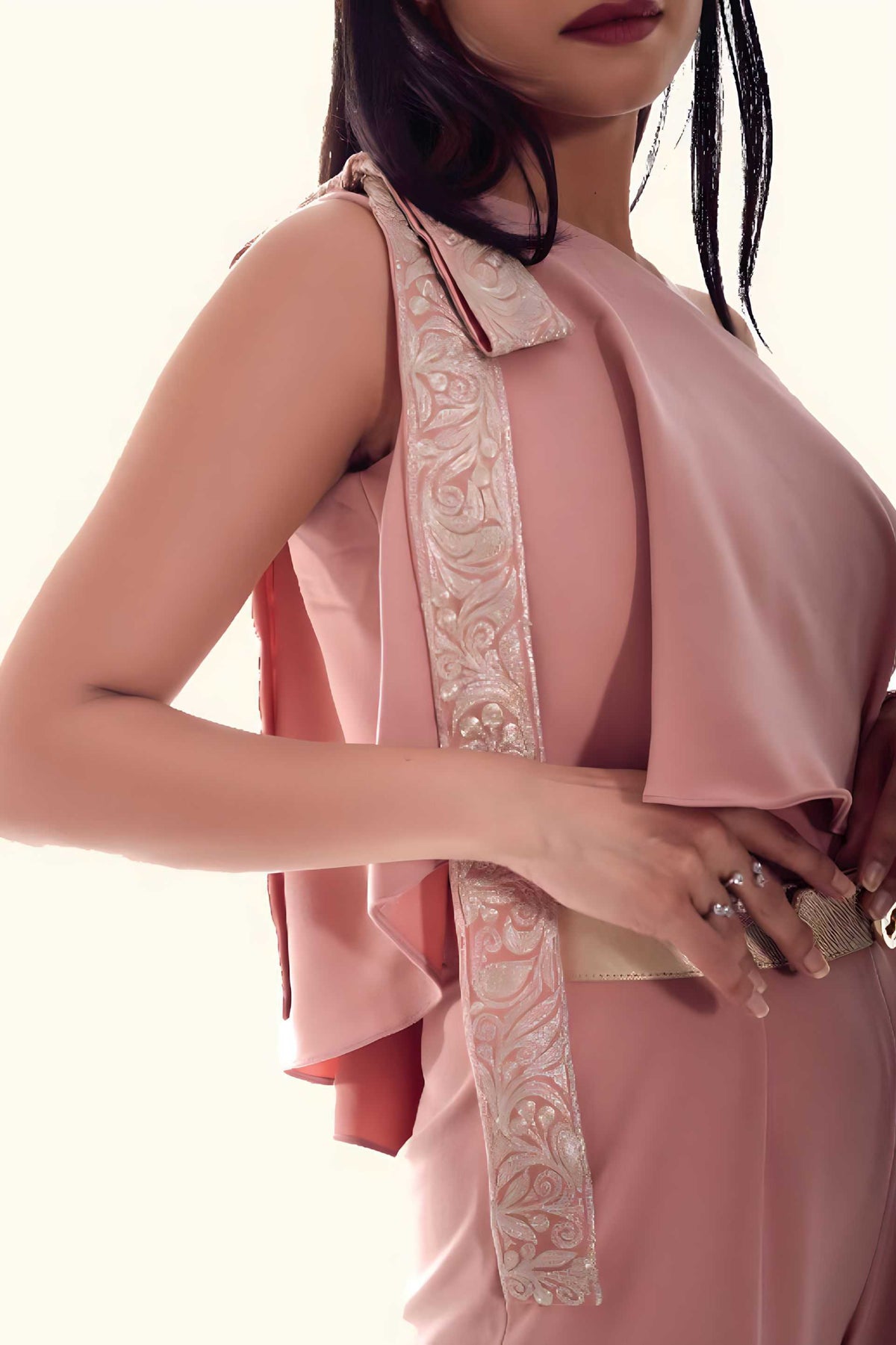 One Shoulder Bow-Tie Pink Jumpsuit
