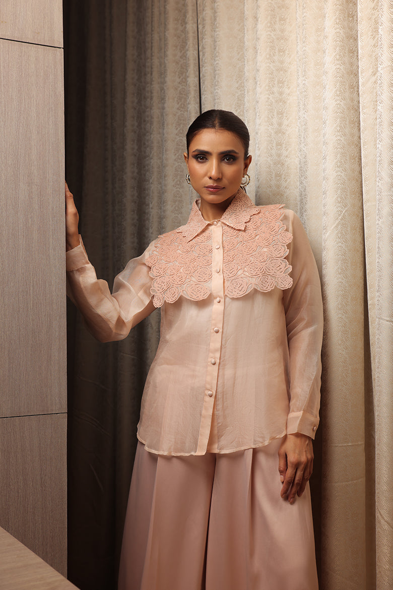 Melba organza Roses Yoke shirt