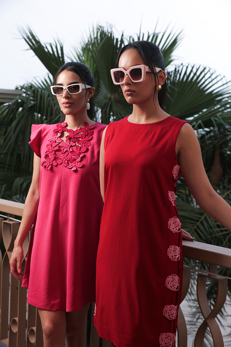 Fusia Pink 3D flower Dress