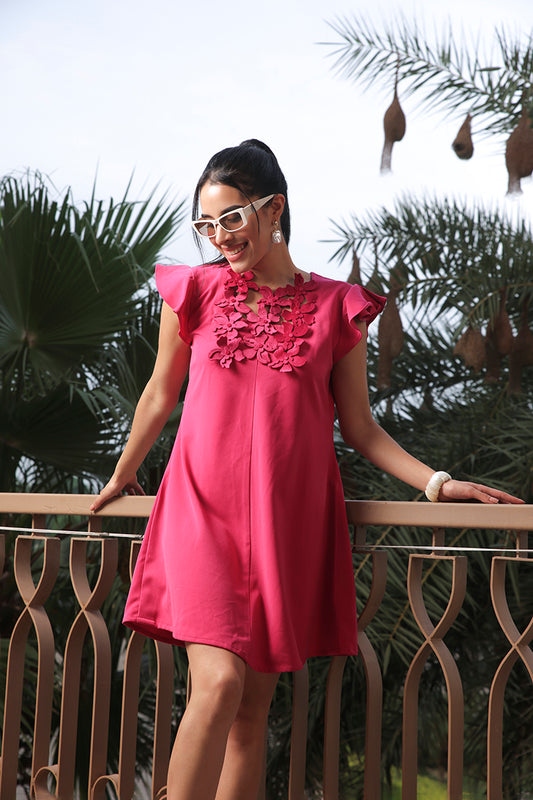 Fusia Pink 3D flower Dress