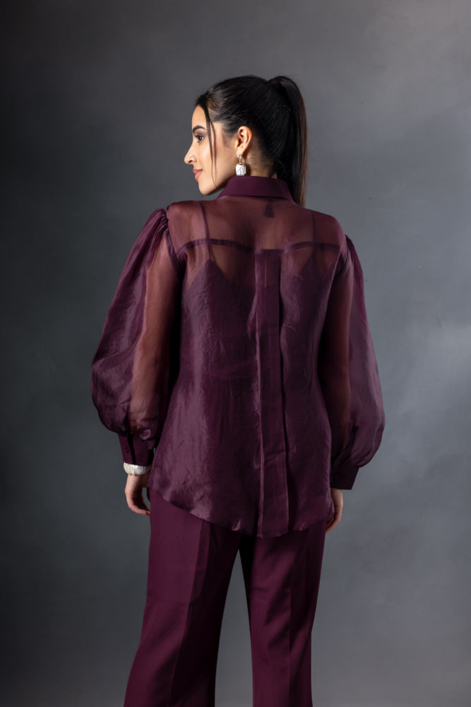 Plum Organza Rose Yoke Shirt