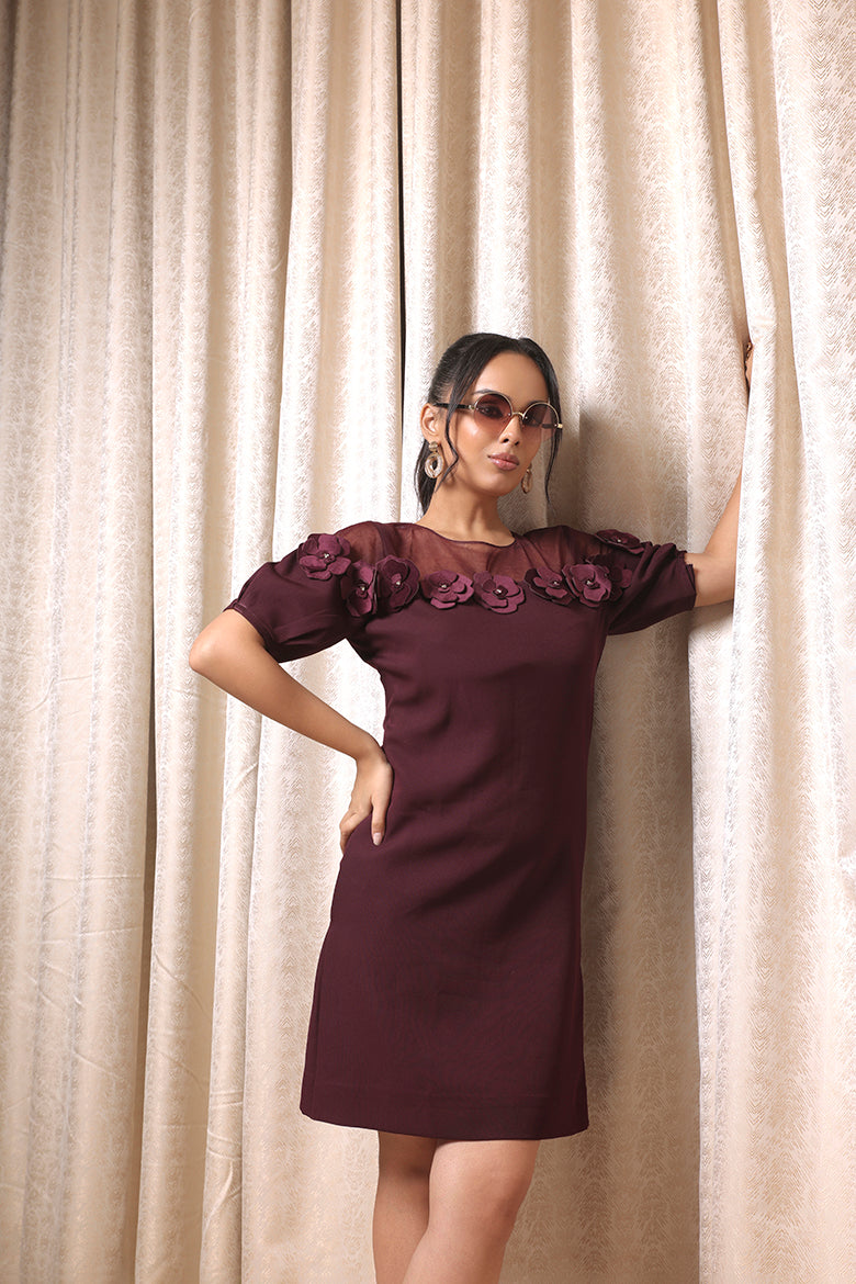 Plum 3D Flower Mini Dress