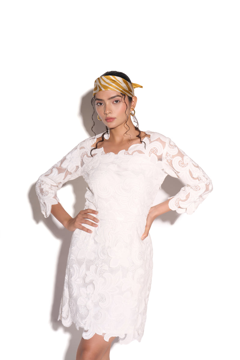 White velvet Mesh Straight Dress