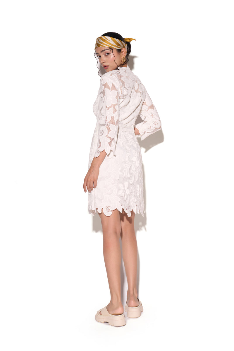 White velvet Mesh Straight Dress