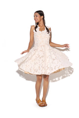 White velvet Mesh Flared dress