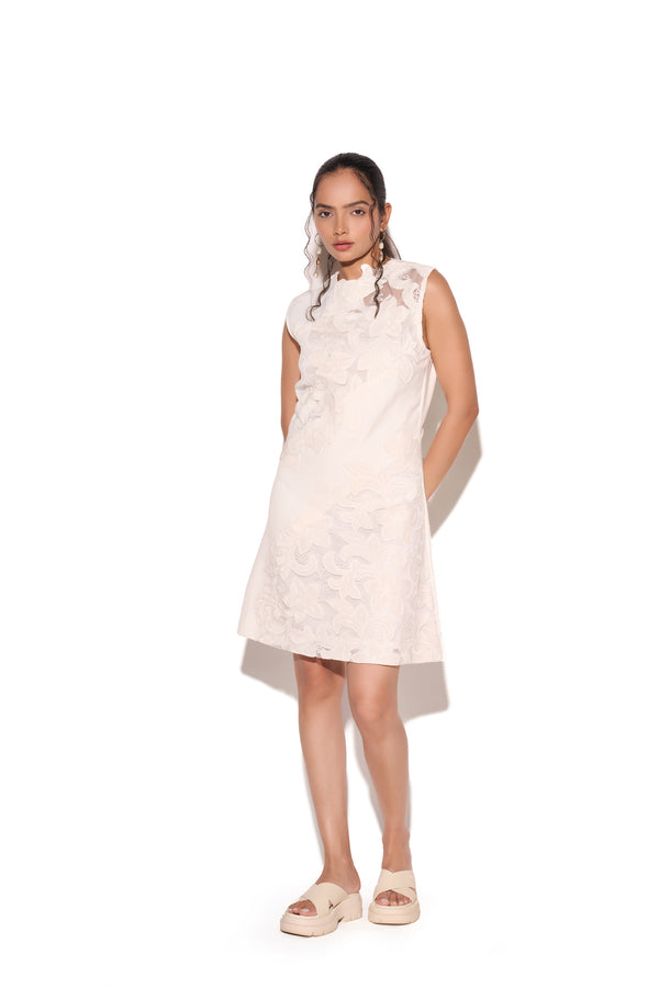 White velvet Mesh Straight Panel Dress