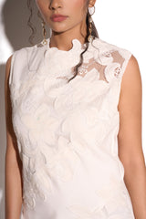 White velvet Mesh Straight Panel Dress