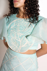 Oceanic Blue Organza Skirt and Crop Top Co-Ord