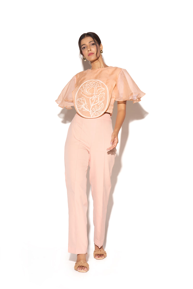 Peach Crop Top and Pant Set