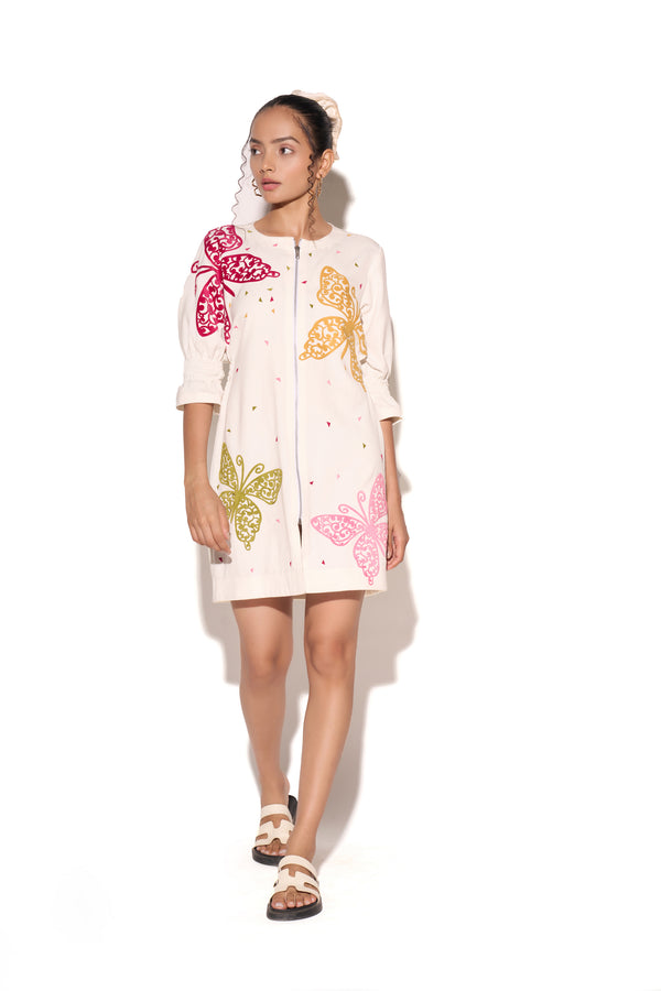 White Multi-Color Butterfly Dress