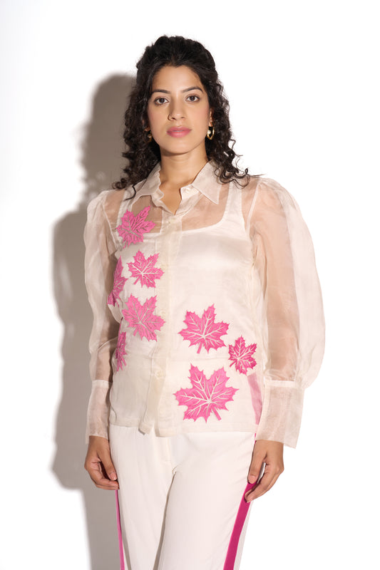 Pink Laser Cut Leaf Shirt
