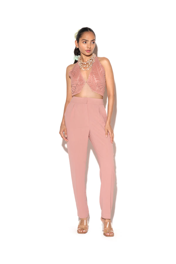 Peachy pink Halter Neck Waistcoat and Matching Pants Set