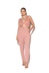 Peachy pink Halter Neck Waistcoat and Matching Pants Set