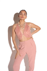 Peachy pink Halter Neck Waistcoat and Matching Pants Set