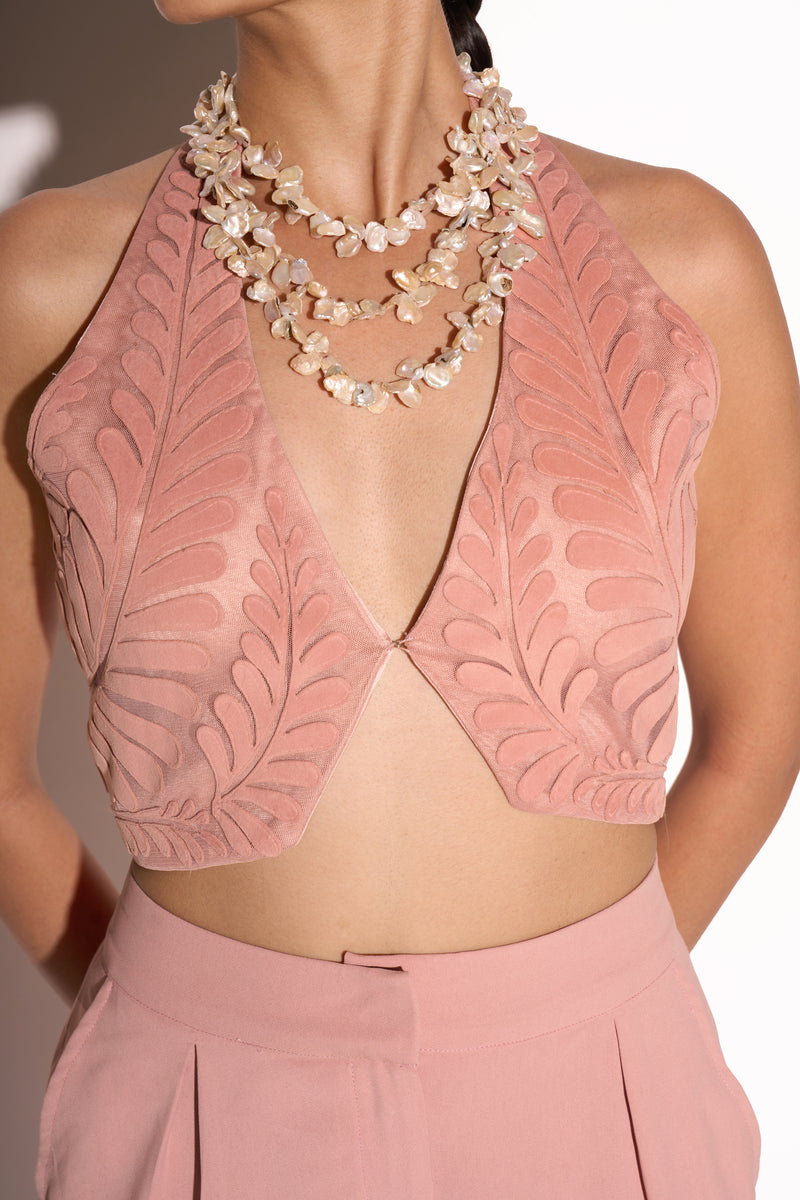 Peachy pink Halter Neck Waistcoat and Matching Pants Set