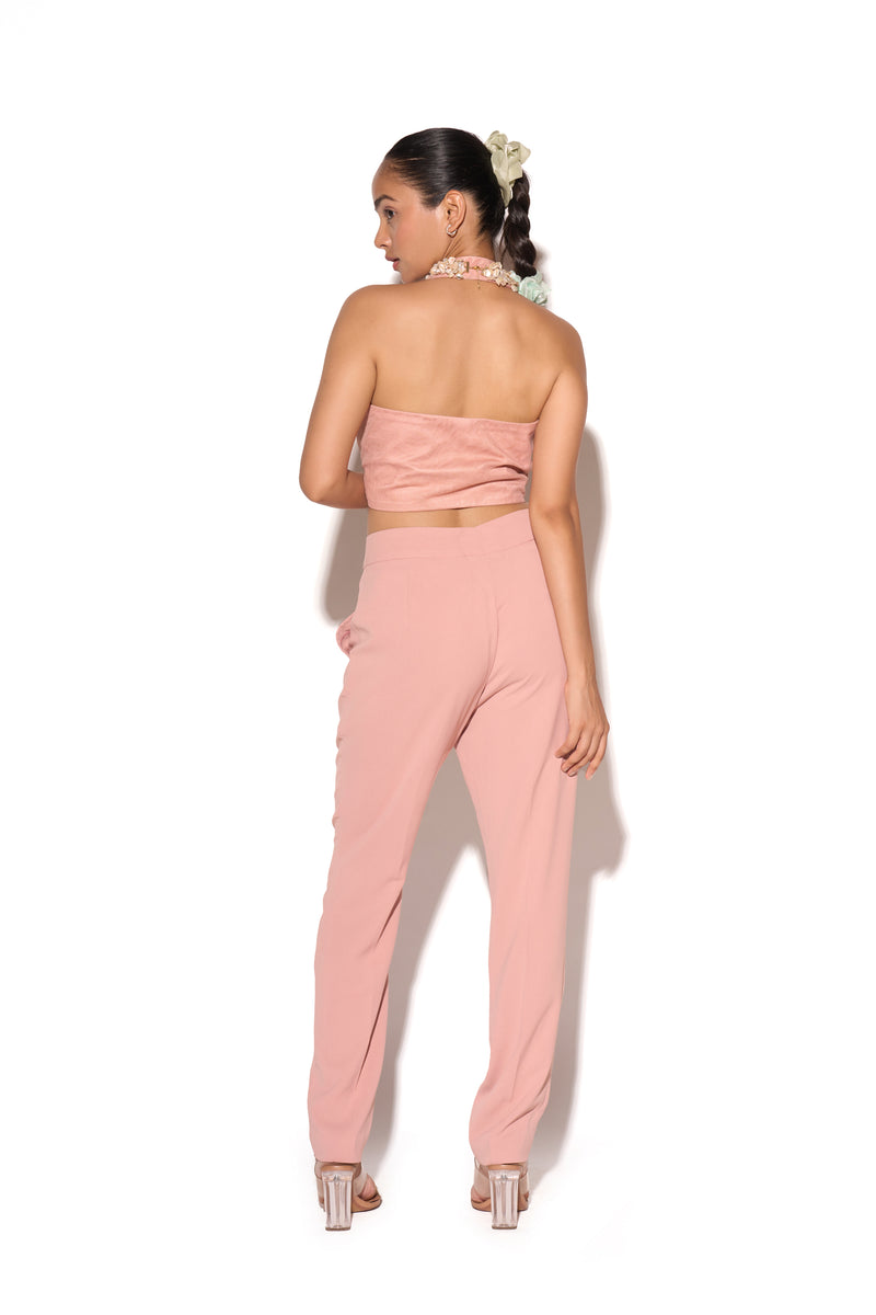 Peachy pink Halter Neck Waistcoat and Matching Pants Set