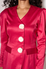 Flower button Fuchsia Pink Dress