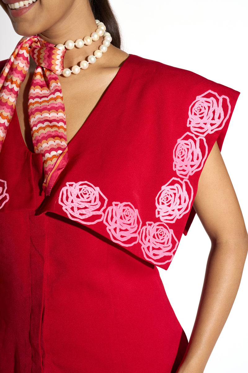 Carnelian Red Laser Cut Rose Co-Ord Set