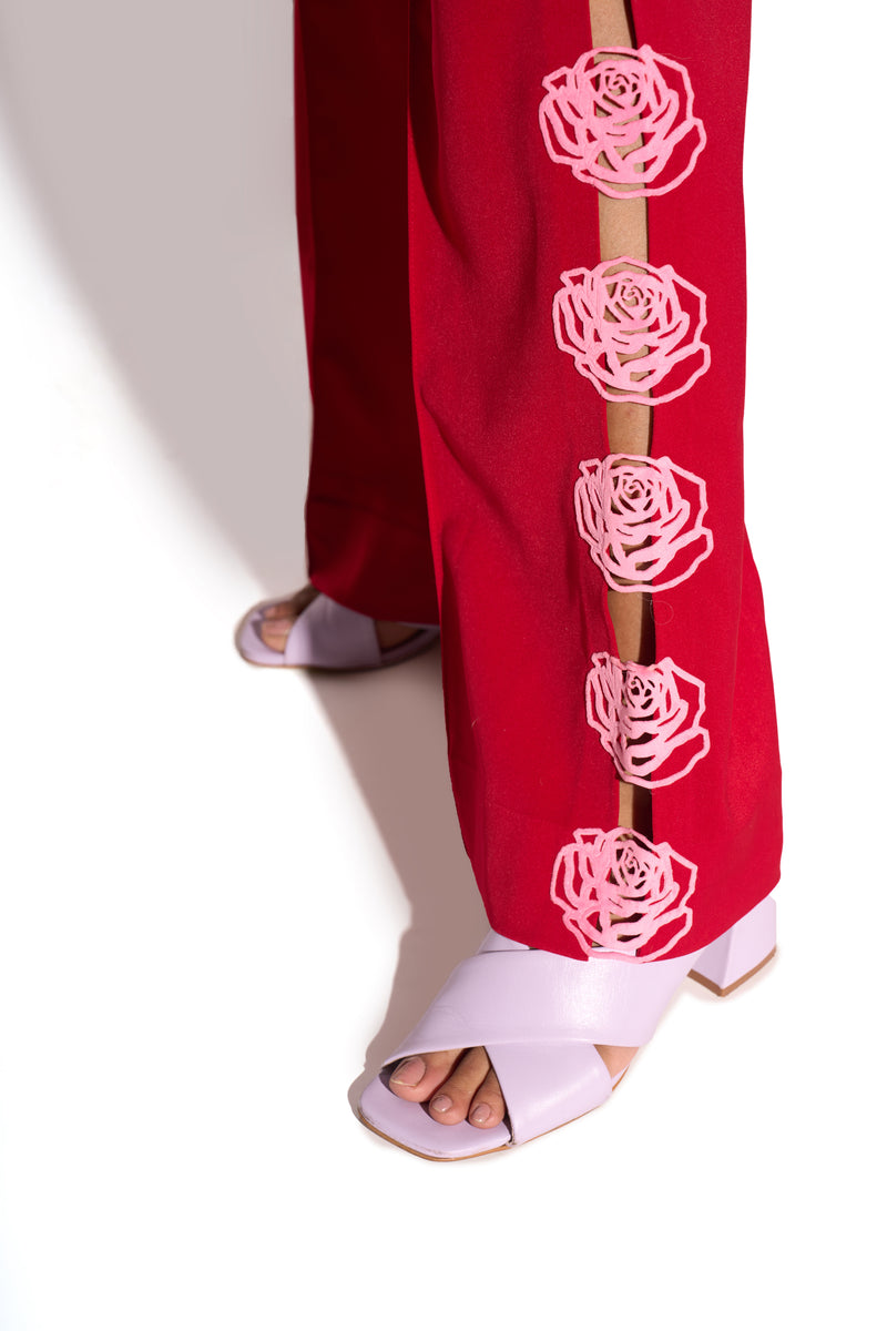 Carnelian Red Laser Cut Rose Co-Ord Set