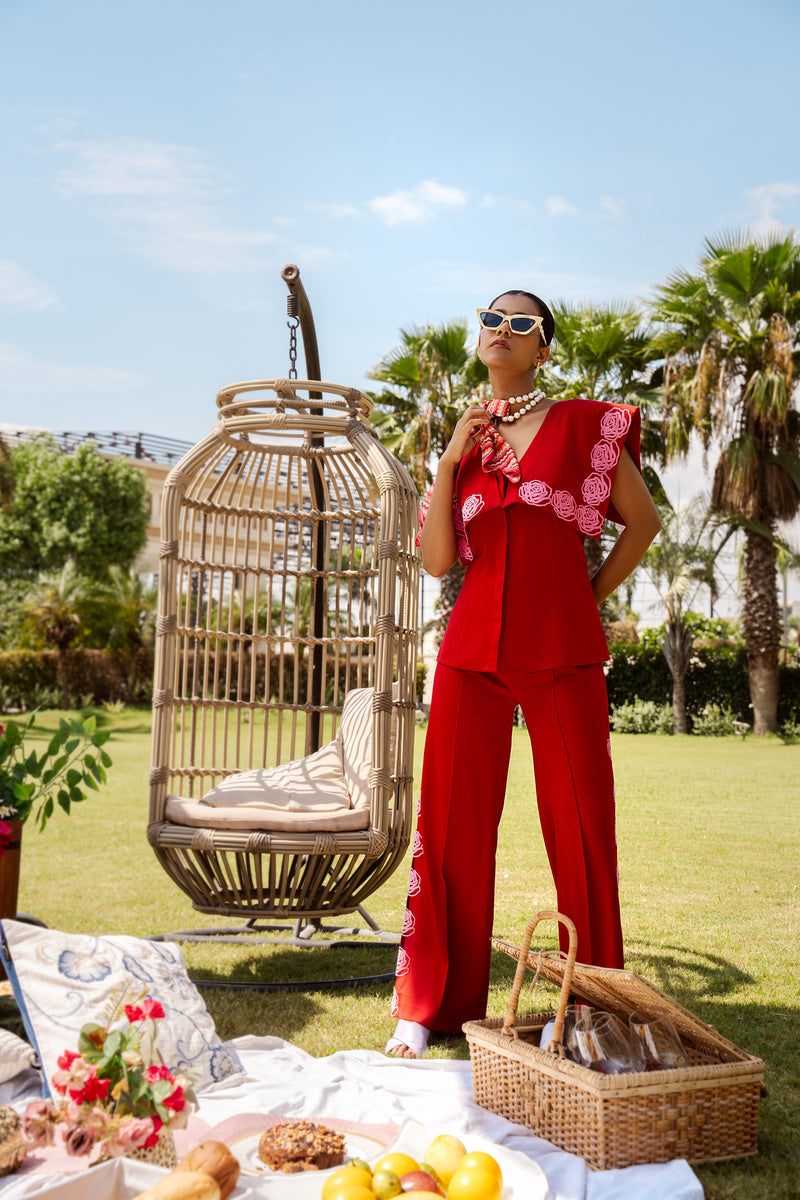 Carnelian Red Laser Cut Rose Co-Ord Set