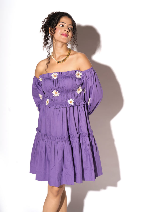 Amethyst Purple daisy Flower Dress