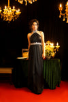 Halter Neck Embroidered  Fluid Maxi Dress