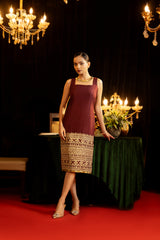 Maroon embroidered Mid-Length Dress