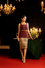 Maroon embroidered Mid-Length Dress