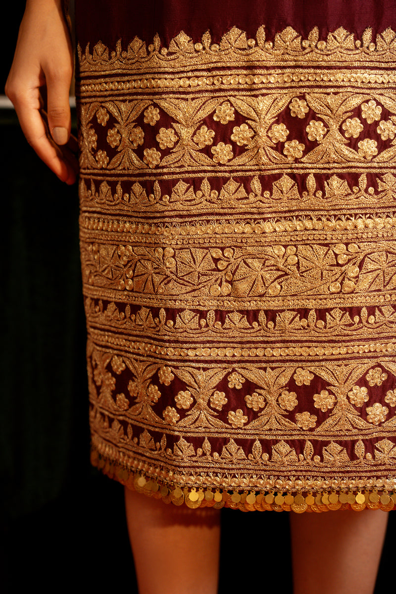 Maroon embroidered Mid-Length Dress