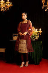 Maroon embroidered Mid-Length Dress