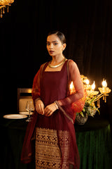 Maroon embroidered Mid-Length Dress