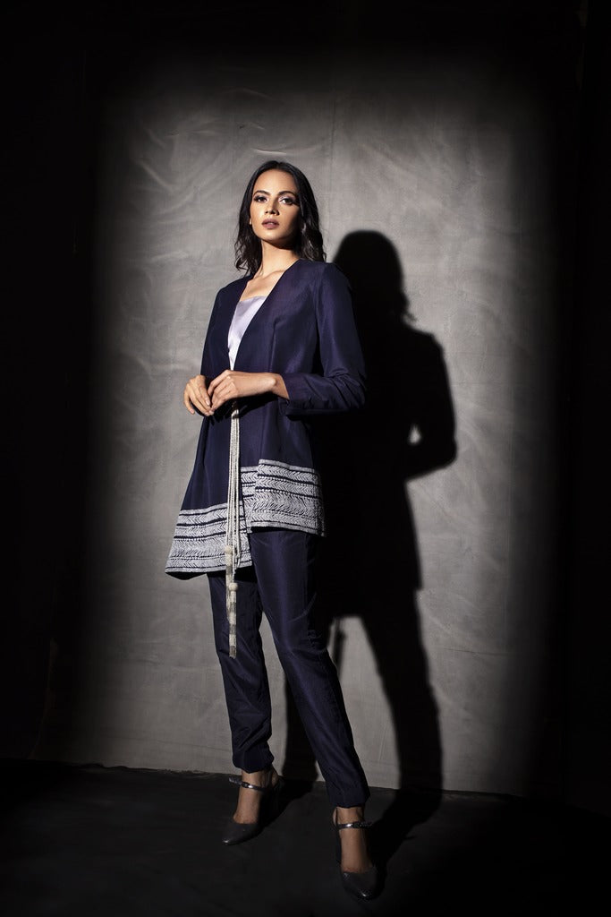 Electric Blue Embroidered Wrap Jacket