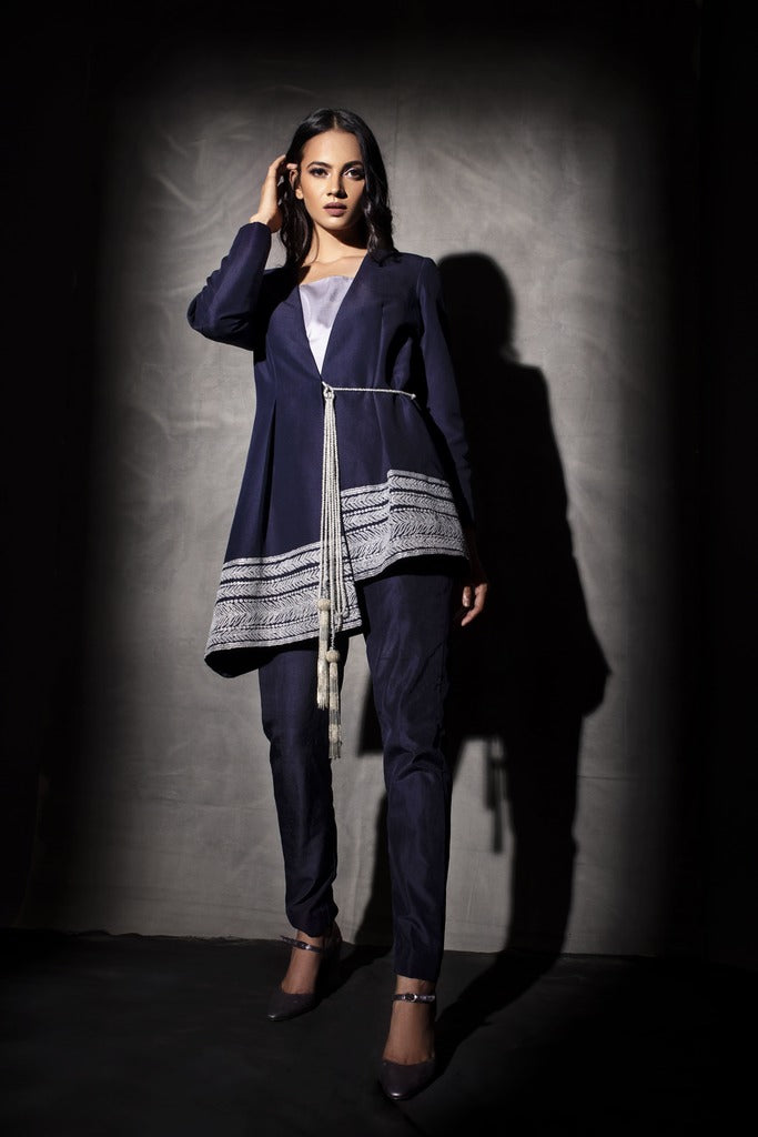Electric Blue Embroidered Wrap Jacket