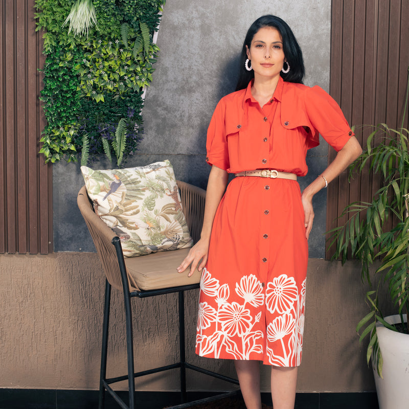 Fiery Orange Detachable sleeves Trench Dress