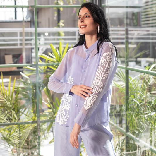 Ice Blue shirt With Patchwork Detail