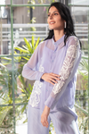 Ice Blue shirt With Patchwork Detail