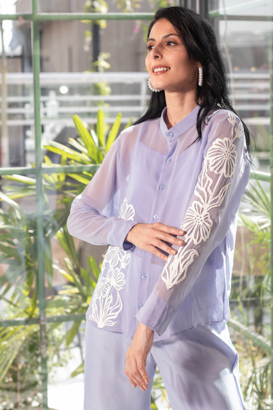 Ice Blue shirt With Patchwork Detail