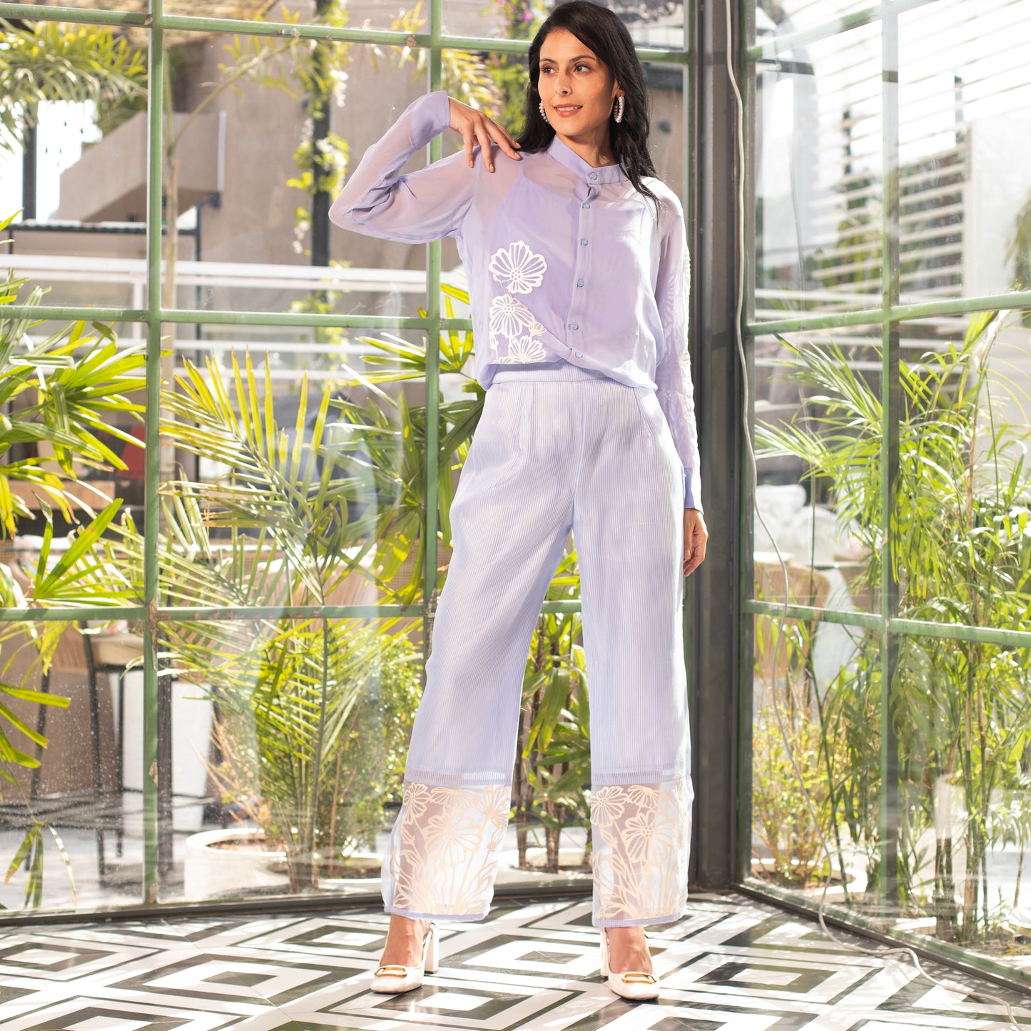 Ice Blue shirt With Patchwork Detail
