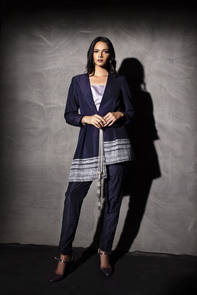 Electric Blue Embroidered Wrap Jacket