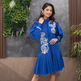 Royal Blue Puffed Sleeves Shirt Dress