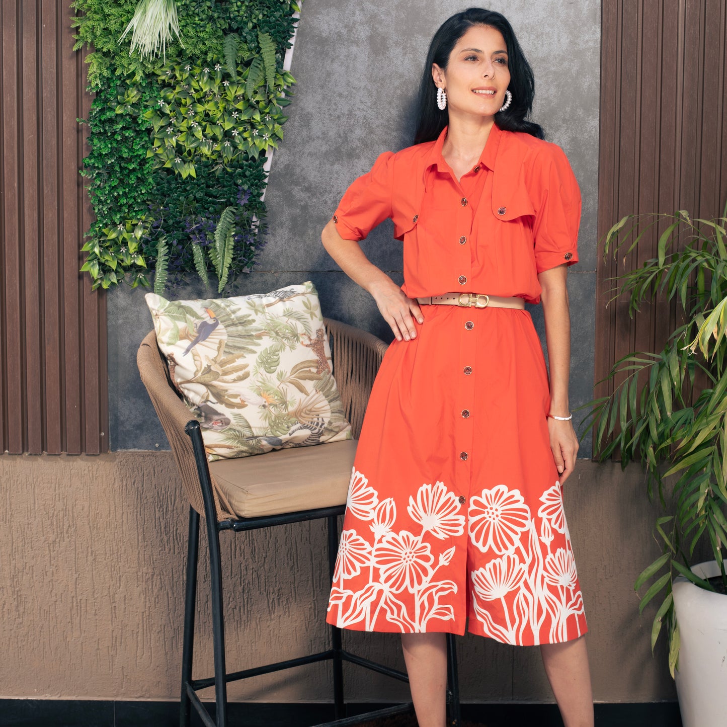 Fiery Orange Detachable sleeves Trench Dress
