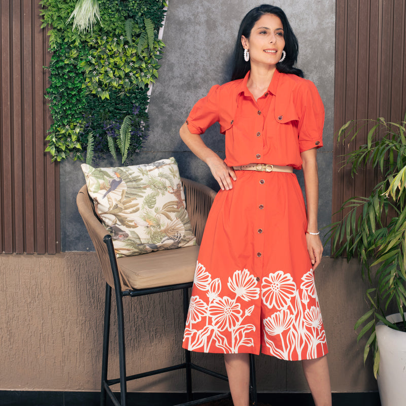 Fiery Orange Detachable sleeves Trench Dress