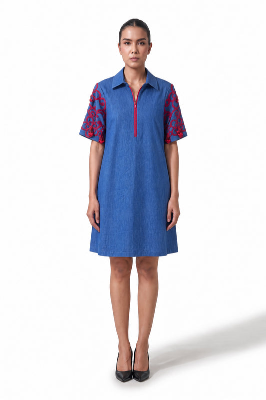 Denim Tassel Shirt Dress