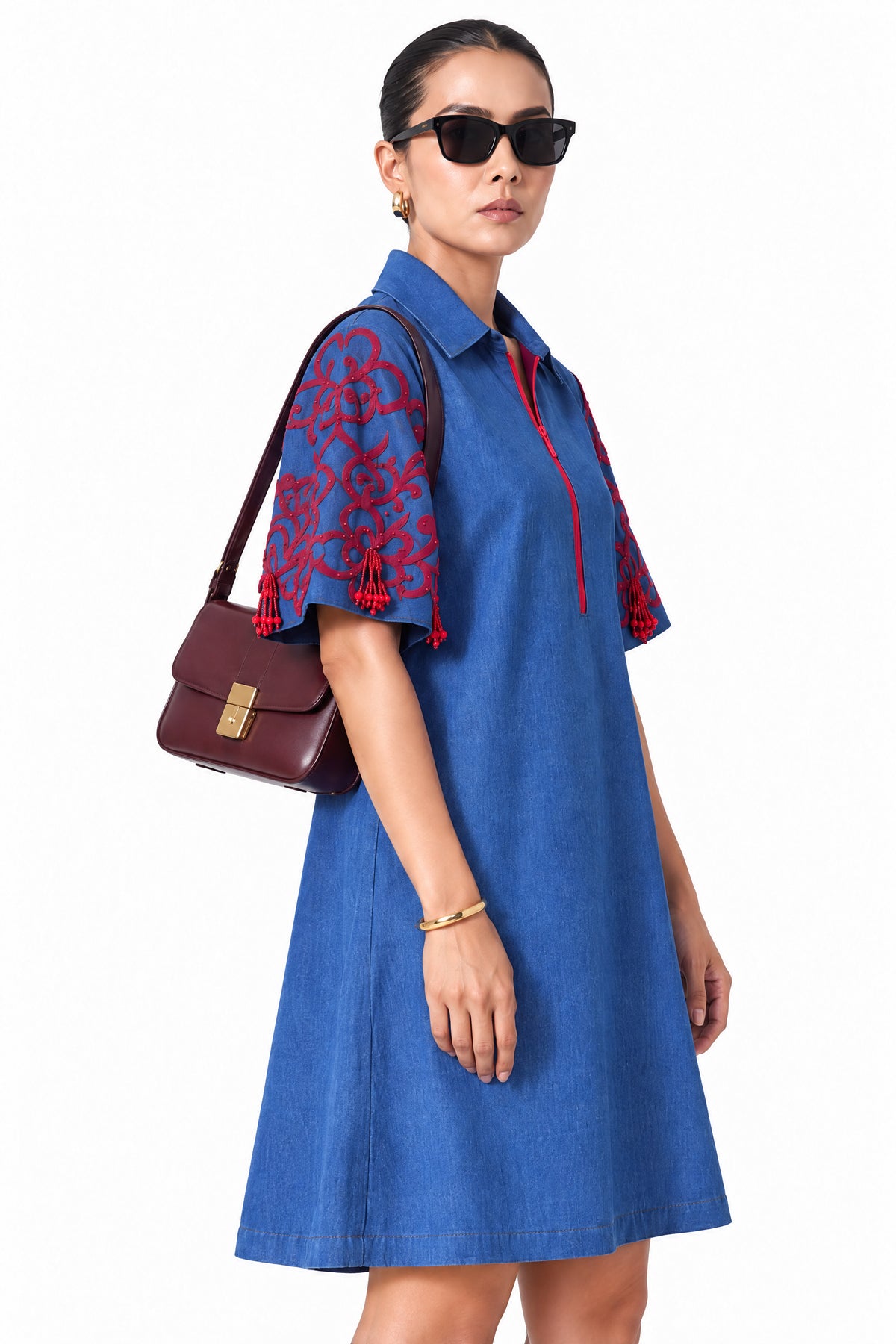Denim Tassel Shirt Dress