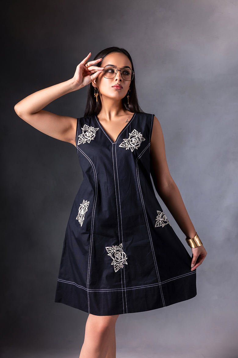 black-floral-patch-work-dress
