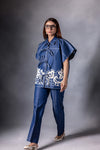 Denim Pearl Embellished Kaftan Co-ord Set