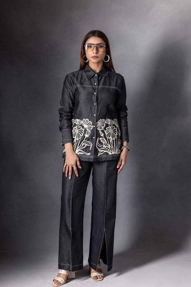 Charcoal Grey Floral Panel Co-ord Set