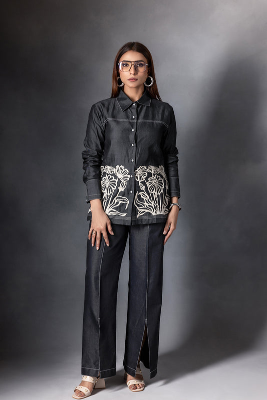 Charcoal Grey Floral Panel Co-ord Set