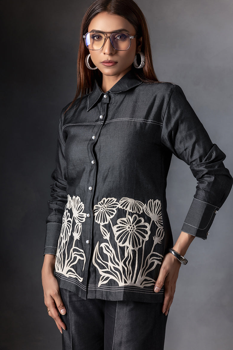 Charcoal Grey Floral Panel Co-ord Set